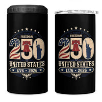 250 Years of Freedom Liberty Bell and Statue of Liberty Graphic 4 in 1 Can Cooler Tumbler 1776 2026 US Pride American Flag Graphic Emblem