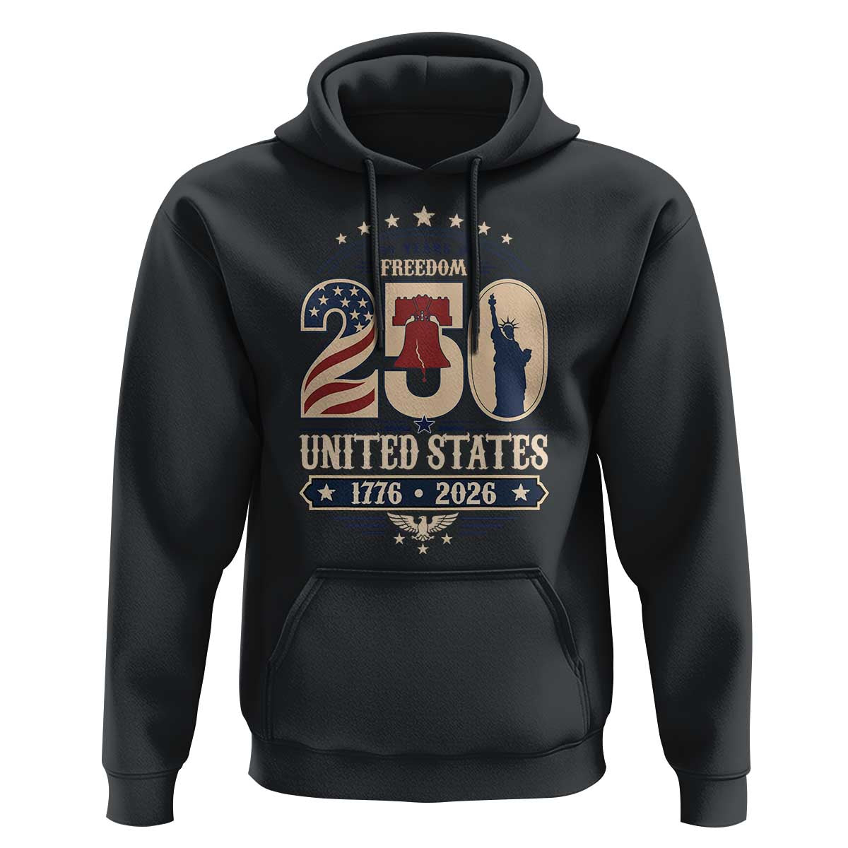 250 Years of Freedom Liberty Bell and Statue of Liberty Graphic Hoodie 1776 2026 US Pride American Flag Graphic Emblem