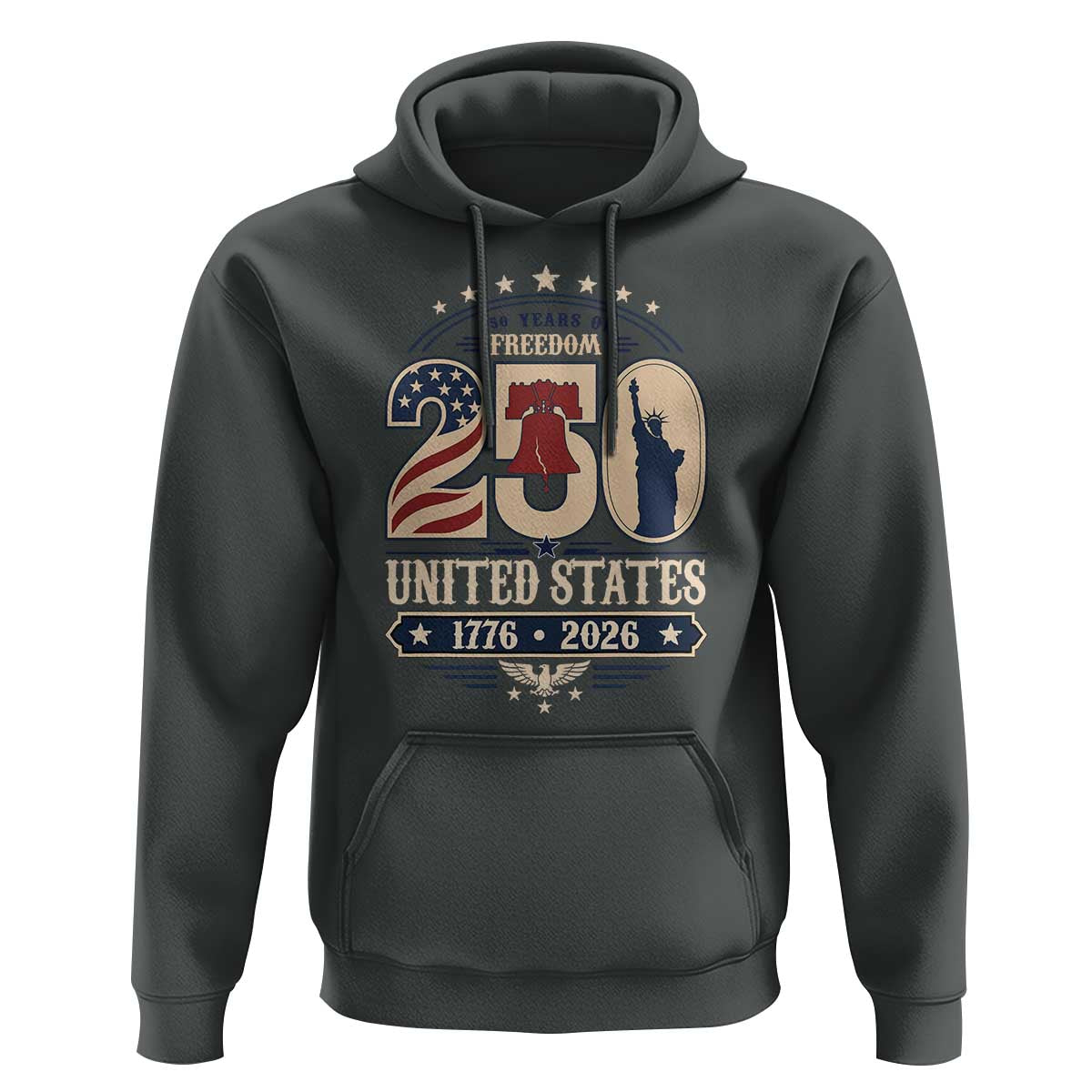 250 Years of Freedom Liberty Bell and Statue of Liberty Graphic Hoodie 1776 2026 US Pride American Flag Graphic Emblem