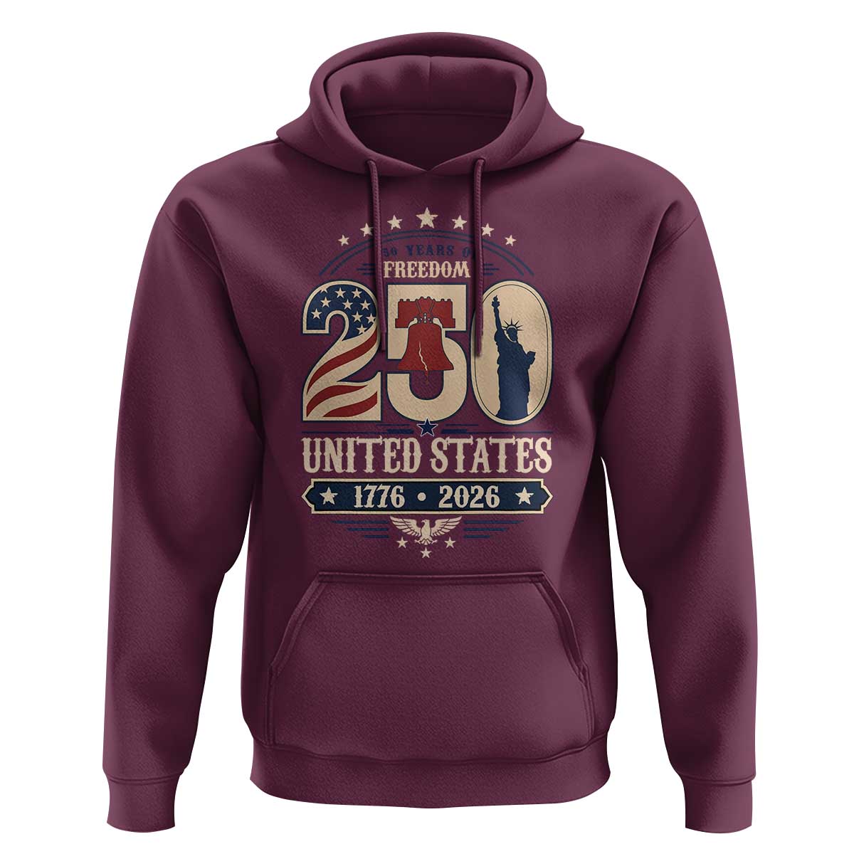 250 Years of Freedom Liberty Bell and Statue of Liberty Graphic Hoodie 1776 2026 US Pride American Flag Graphic Emblem