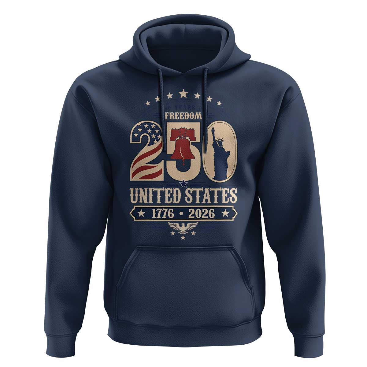 250 Years of Freedom Liberty Bell and Statue of Liberty Graphic Hoodie 1776 2026 US Pride American Flag Graphic Emblem