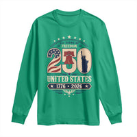250 Years of Freedom Liberty Bell and Statue of Liberty Graphic Long Sleeve Shirt 1776 2026 US Pride American Flag Graphic Emblem