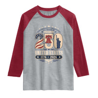 250 Years of Freedom Liberty Bell and Statue of Liberty Graphic Raglan Shirt 1776 2026 US Pride American Flag Graphic Emblem