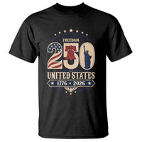 250 Years of Freedom Liberty Bell and Statue of Liberty Graphic T Shirt 1776 2026 US Pride American Flag Graphic Emblem