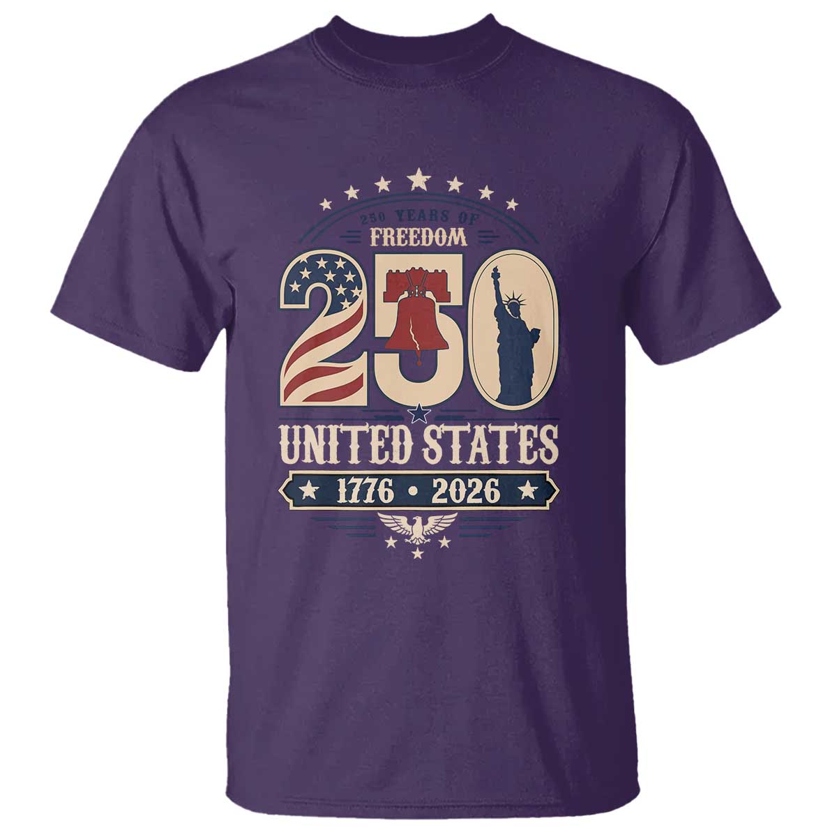 250 Years of Freedom Liberty Bell and Statue of Liberty Graphic T Shirt 1776 2026 US Pride American Flag Graphic Emblem