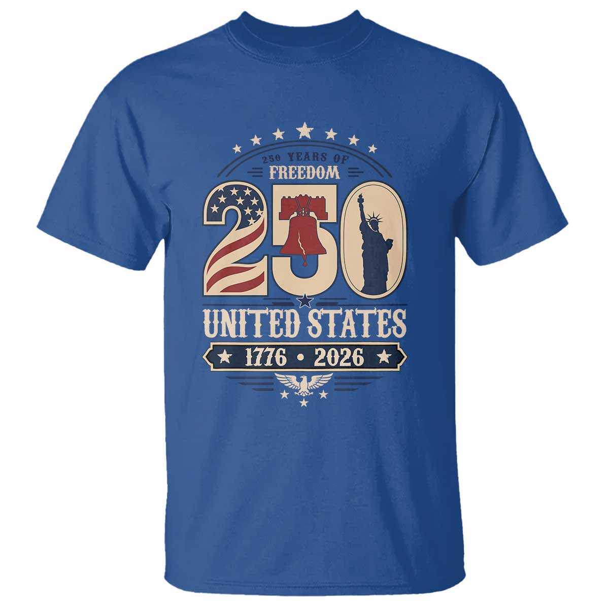 250 Years of Freedom Liberty Bell and Statue of Liberty Graphic T Shirt 1776 2026 US Pride American Flag Graphic Emblem