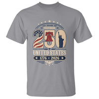 250 Years of Freedom Liberty Bell and Statue of Liberty Graphic T Shirt 1776 2026 US Pride American Flag Graphic Emblem