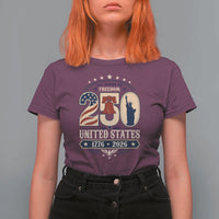 250 Years of Freedom Liberty Bell and Statue of Liberty Graphic T Shirt For Women 1776 2026 US Pride American Flag Graphic Emblem