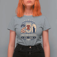 250 Years of Freedom Liberty Bell and Statue of Liberty Graphic T Shirt For Women 1776 2026 US Pride American Flag Graphic Emblem