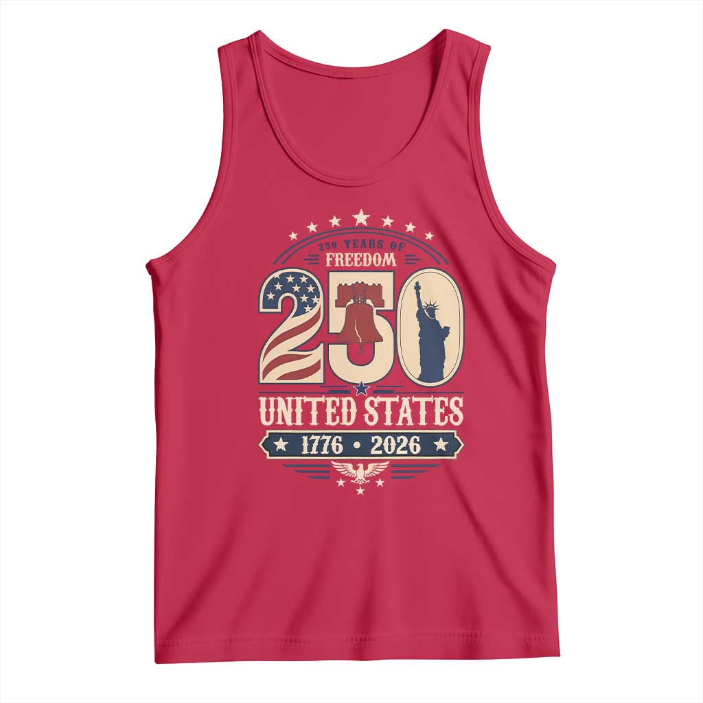 250 Years of Freedom Liberty Bell and Statue of Liberty Graphic Tank Top 1776 2026 US Pride American Flag Graphic Emblem
