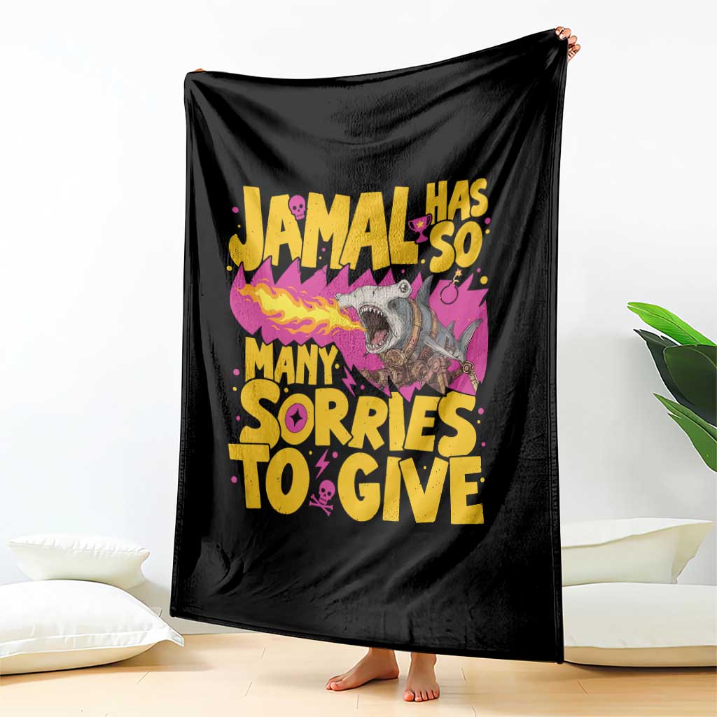 Jamal Has So Many Sorries To Give Throw Blanket Funny Fire Breathing Hammerhead Shark Gamer