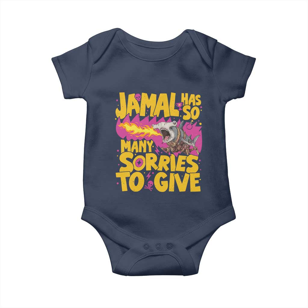 Jamal Has So Many Sorries To Give Baby Onesie Funny Fire Breathing Hammerhead Shark Gamer