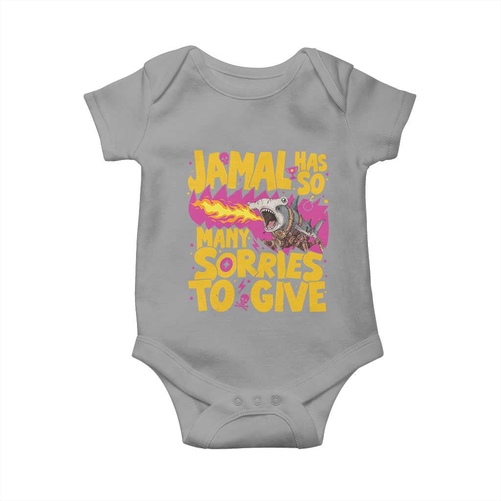 Jamal Has So Many Sorries To Give Baby Onesie Funny Fire Breathing Hammerhead Shark Gamer