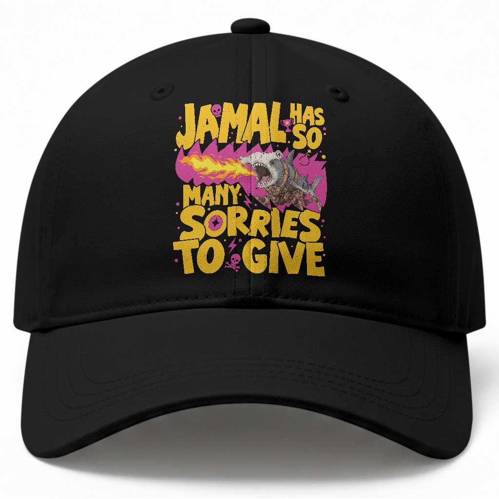 Jamal Has So Many Sorries To Give Baseball Cap Funny Fire Breathing Hammerhead Shark Gamer