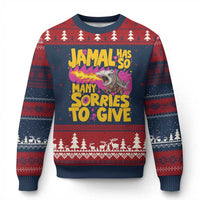 Jamal Has So Many Sorries To Give Ugly Christmas Sweater Funny Fire Breathing Hammerhead Shark Gamer