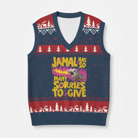 Jamal Has So Many Sorries To Give V-Neck Knit Sweater Vest Funny Fire Breathing Hammerhead Shark Gamer