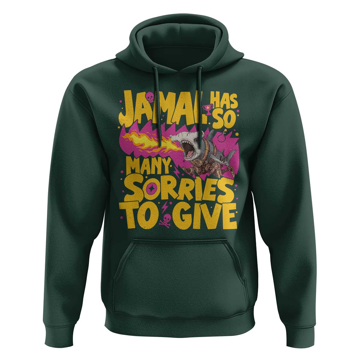 Jamal Has So Many Sorries To Give Hoodie Funny Fire Breathing Hammerhead Shark Gamer