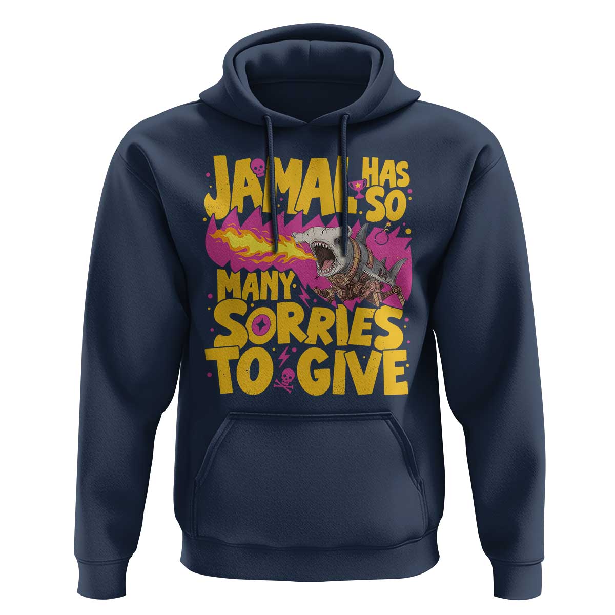 Jamal Has So Many Sorries To Give Hoodie Funny Fire Breathing Hammerhead Shark Gamer