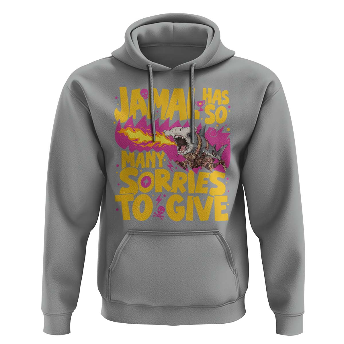 Jamal Has So Many Sorries To Give Hoodie Funny Fire Breathing Hammerhead Shark Gamer