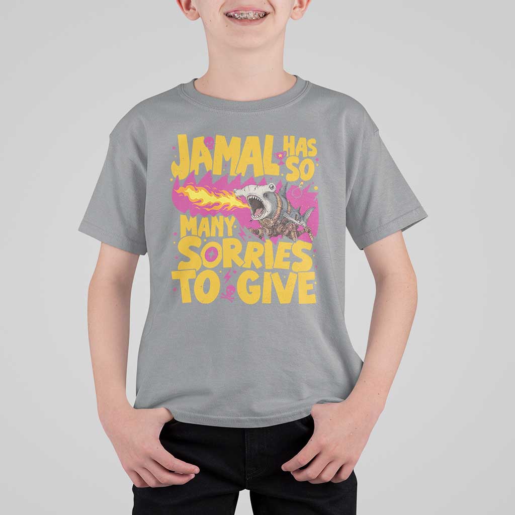 Jamal Has So Many Sorries To Give T Shirt For Kid Funny Fire Breathing Hammerhead Shark Gamer