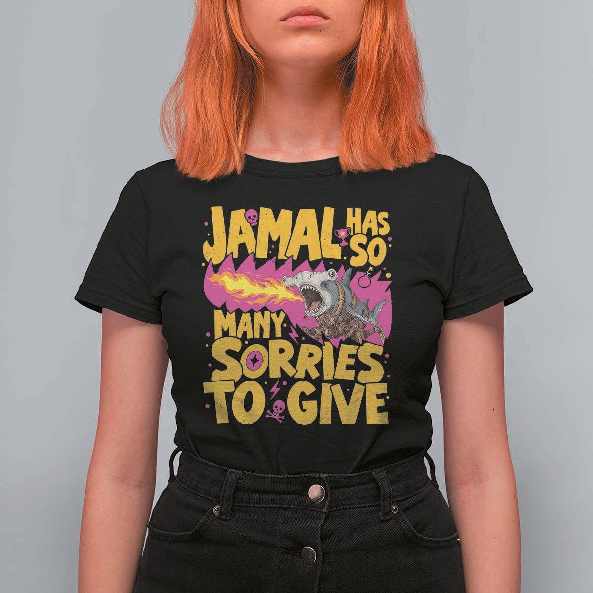 Jamal Has So Many Sorries To Give T Shirt For Women Funny Fire Breathing Hammerhead Shark Gamer