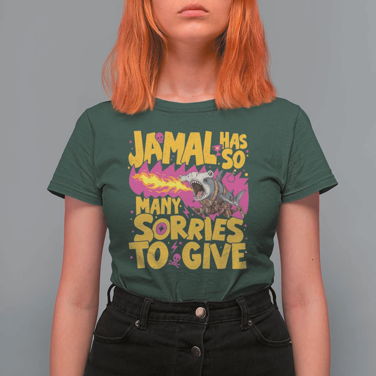 Jamal Has So Many Sorries To Give T Shirt For Women Funny Fire Breathing Hammerhead Shark Gamer