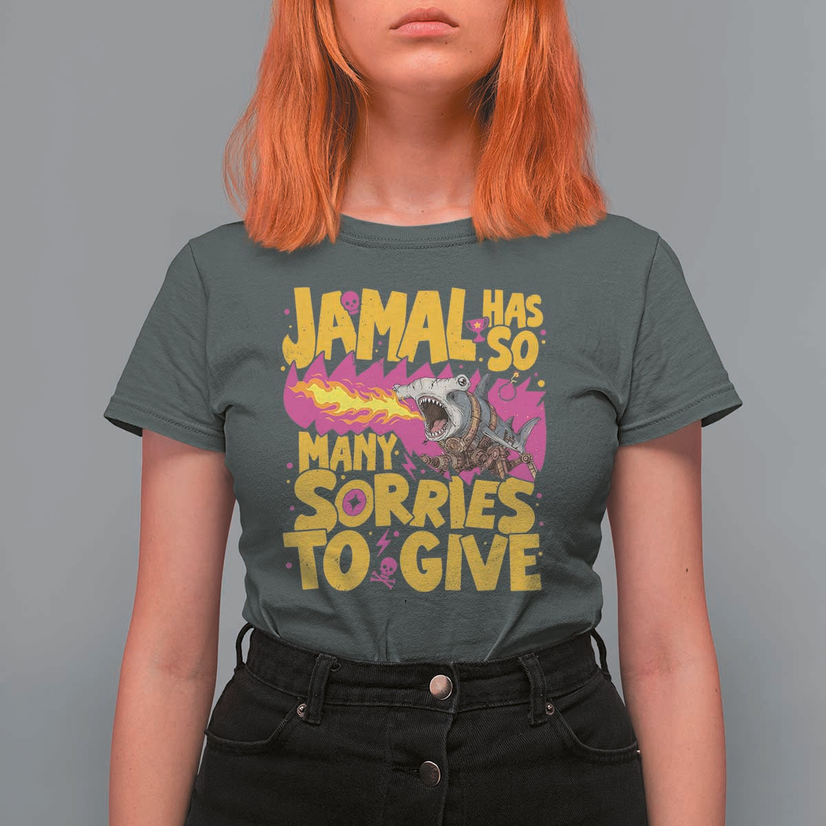 Jamal Has So Many Sorries To Give T Shirt For Women Funny Fire Breathing Hammerhead Shark Gamer