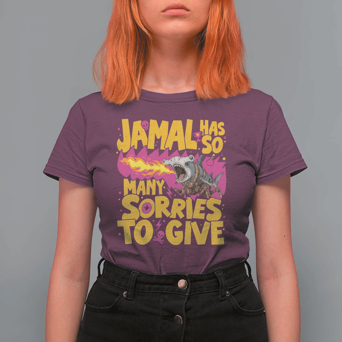 Jamal Has So Many Sorries To Give T Shirt For Women Funny Fire Breathing Hammerhead Shark Gamer