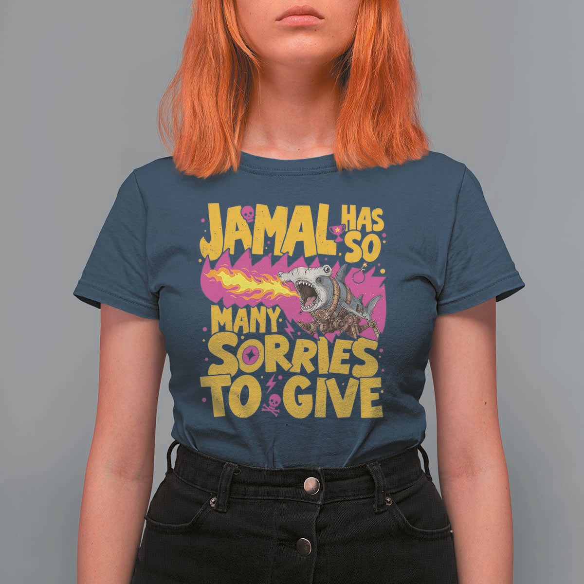 Jamal Has So Many Sorries To Give T Shirt For Women Funny Fire Breathing Hammerhead Shark Gamer