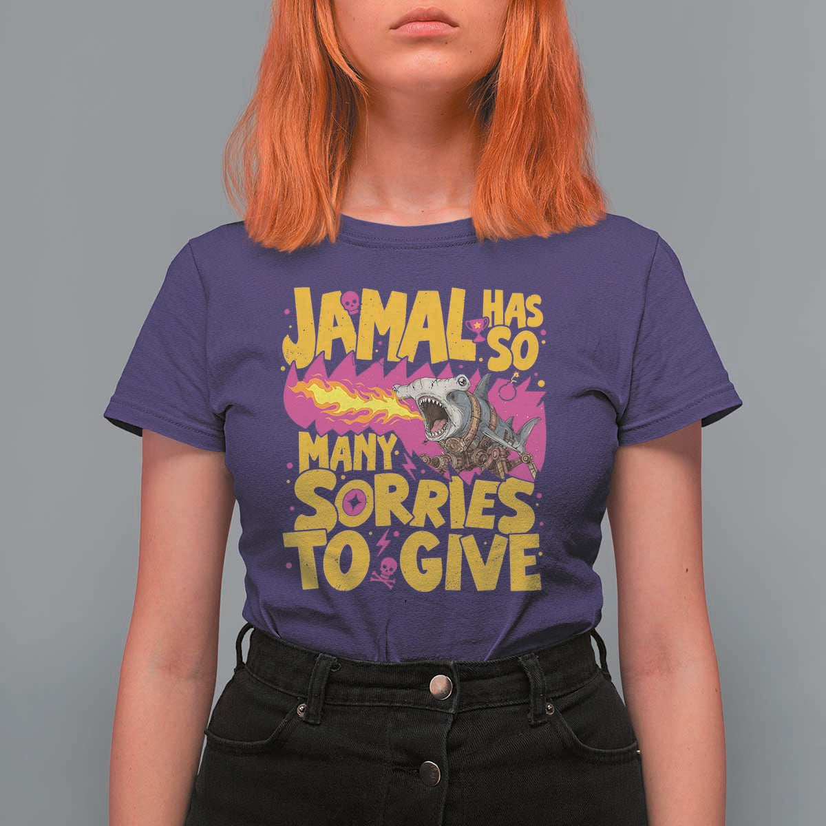 Jamal Has So Many Sorries To Give T Shirt For Women Funny Fire Breathing Hammerhead Shark Gamer