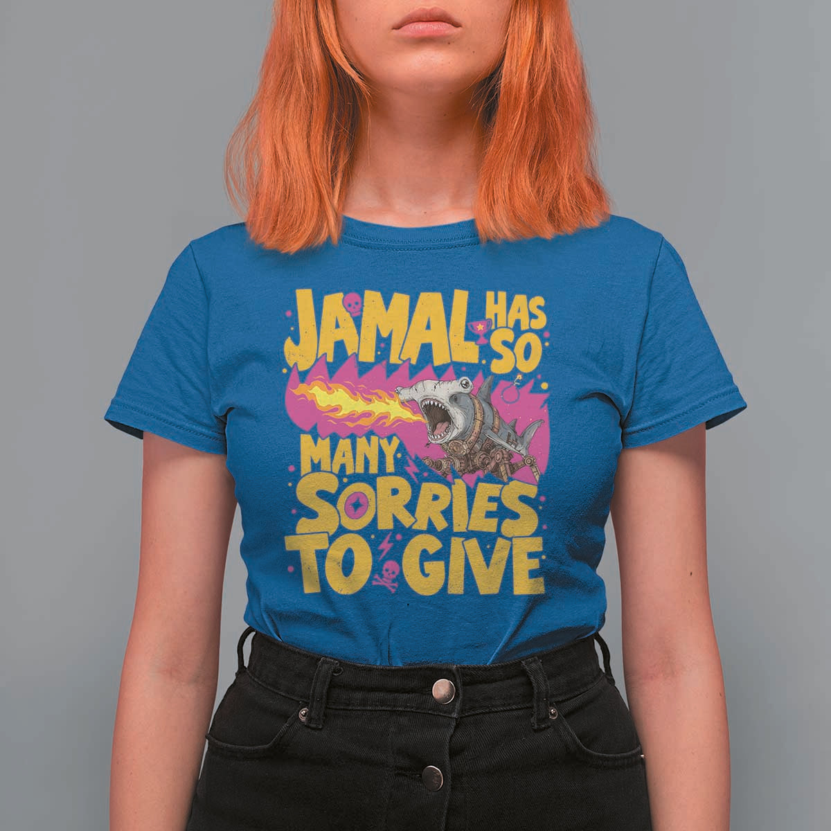 Jamal Has So Many Sorries To Give T Shirt For Women Funny Fire Breathing Hammerhead Shark Gamer