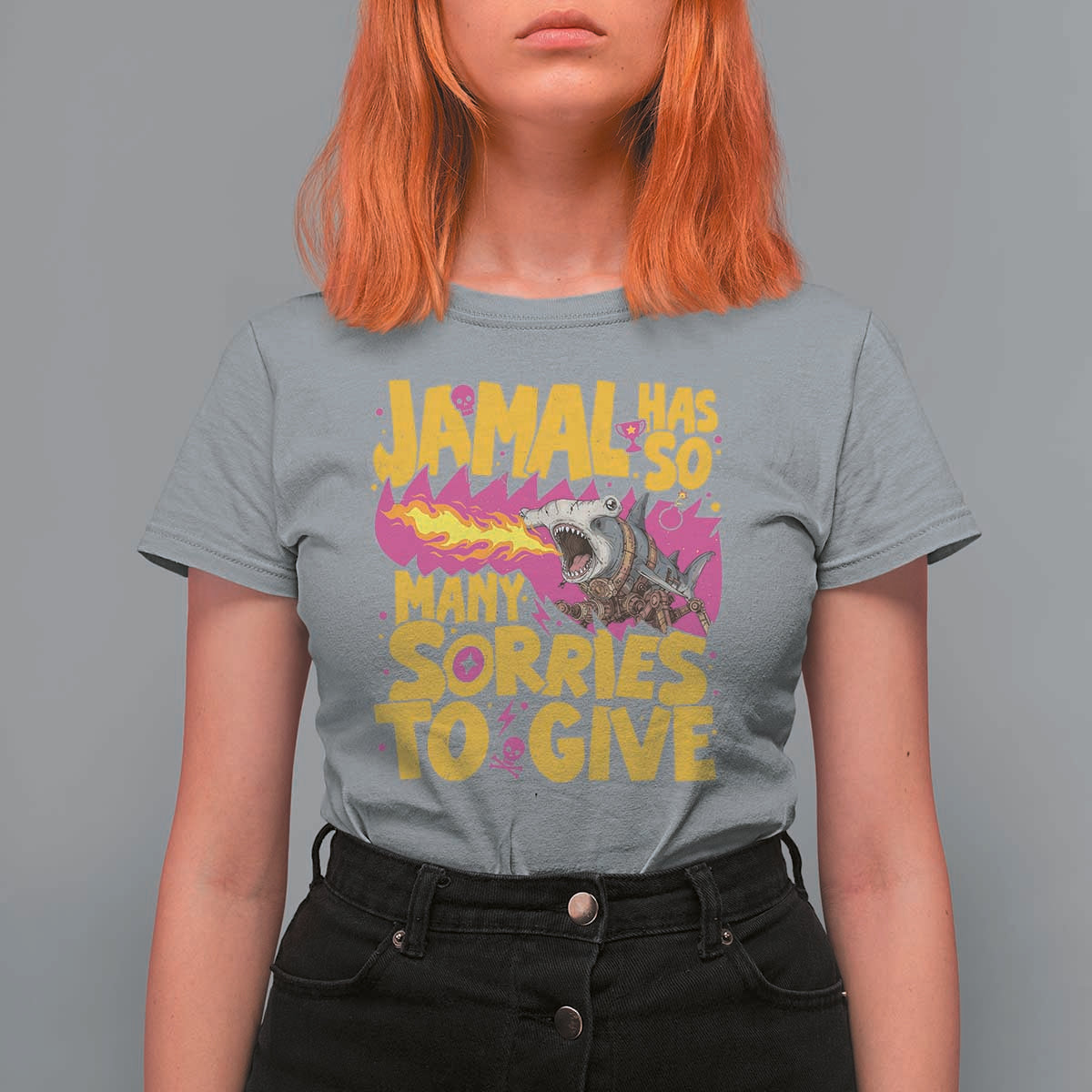 Jamal Has So Many Sorries To Give T Shirt For Women Funny Fire Breathing Hammerhead Shark Gamer