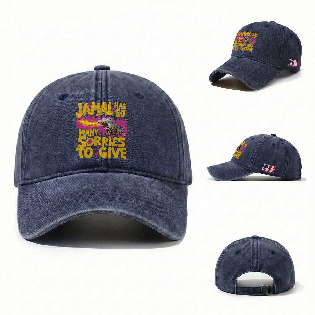 Jamal Has So Many Sorries To Give Washed Cotton Baseball Cap Funny Fire Breathing Hammerhead Shark Gamer