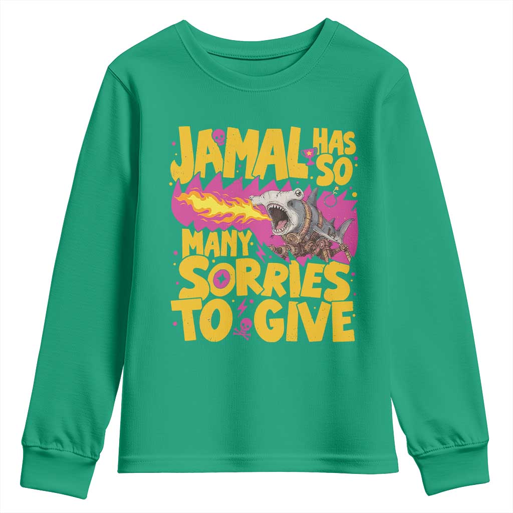 Jamal Has So Many Sorries To Give Youth Sweatshirt Funny Fire Breathing Hammerhead Shark Gamer