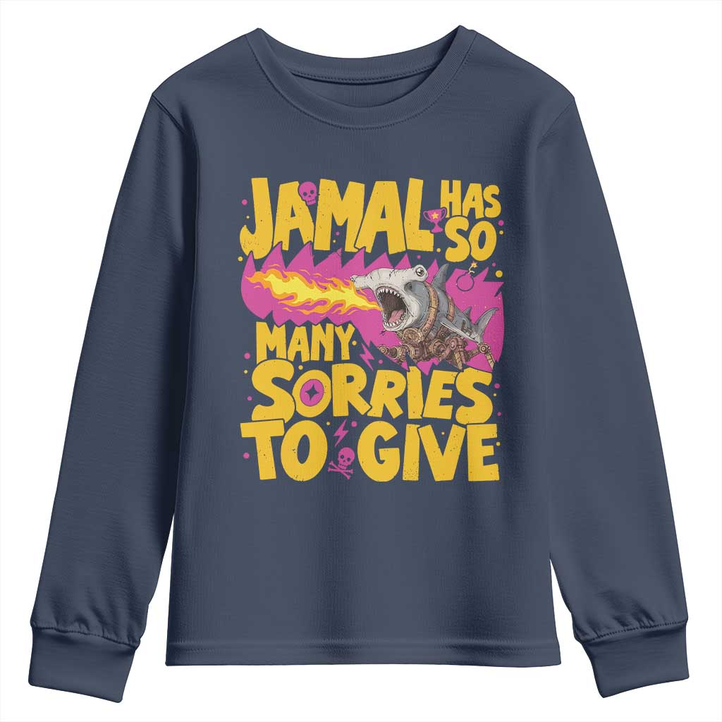 Jamal Has So Many Sorries To Give Youth Sweatshirt Funny Fire Breathing Hammerhead Shark Gamer