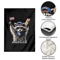 Funny America Raccoon Happy 4th of July Garden Flag Holding Hotdog and US Flag Patriotic Graphic