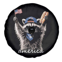 Funny America Raccoon Happy 4th of July Spare Tire Cover Holding Hotdog and US Flag Patriotic Graphic