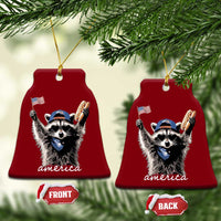 Funny America Raccoon Happy 4th of July Ceramic Ornament Holding Hotdog and US Flag Patriotic Graphic