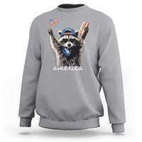 Funny America Raccoon Happy 4th of July Sweatshirt Holding Hotdog and US Flag Patriotic Graphic