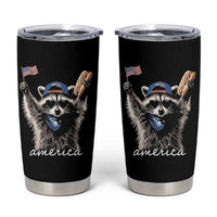 Funny America Raccoon Happy 4th of July Tumbler Cup Holding Hotdog and US Flag Patriotic Graphic