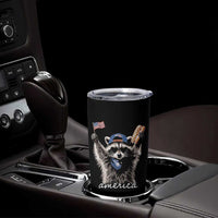 Funny America Raccoon Happy 4th of July Tumbler Cup Holding Hotdog and US Flag Patriotic Graphic