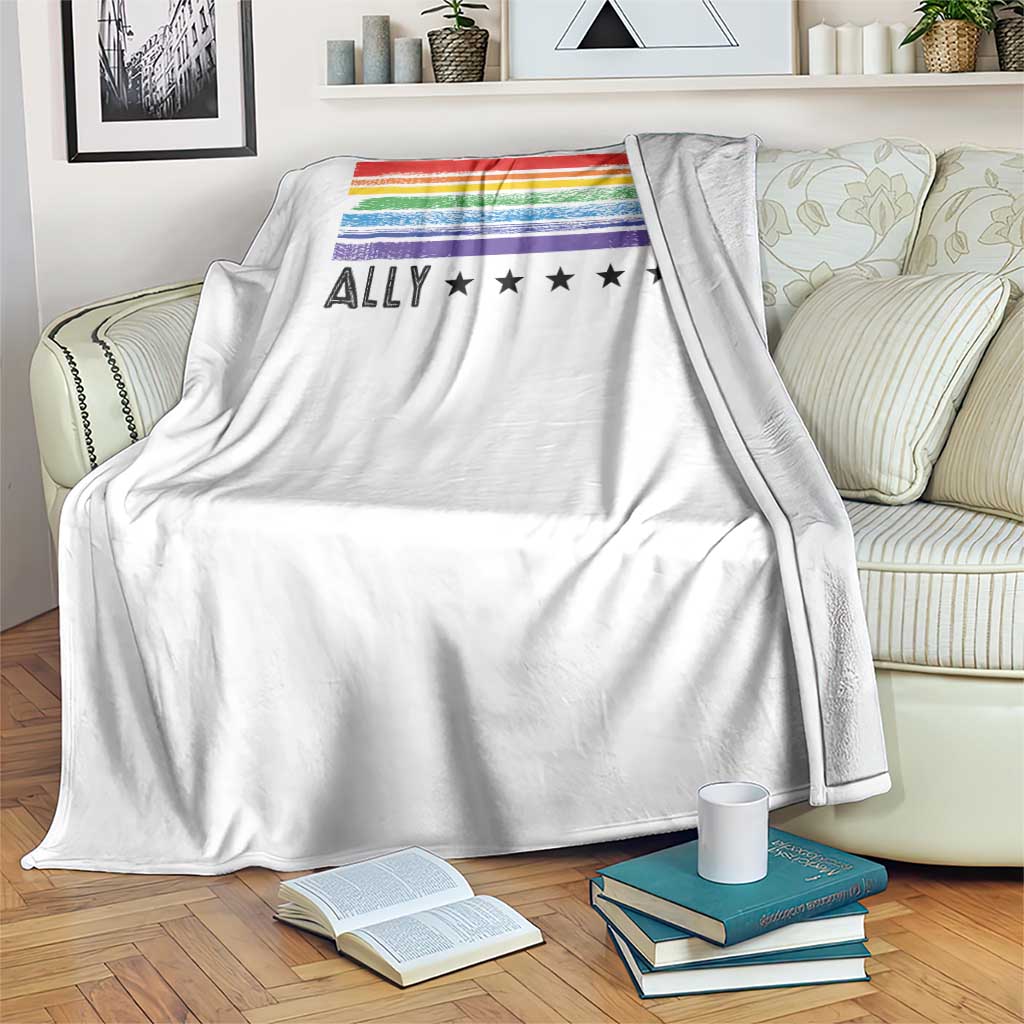 Retro Rainbow Ally Distressed Stripes Graphic Throw Blanket LGBTQ Support Pride Month