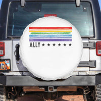 Retro Rainbow Ally Distressed Stripes Graphic Spare Tire Cover LGBTQ Support Pride Month