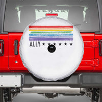 Retro Rainbow Ally Distressed Stripes Graphic Spare Tire Cover LGBTQ Support Pride Month