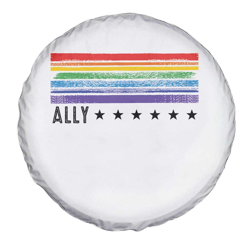 Retro Rainbow Ally Distressed Stripes Graphic Spare Tire Cover LGBTQ Support Pride Month