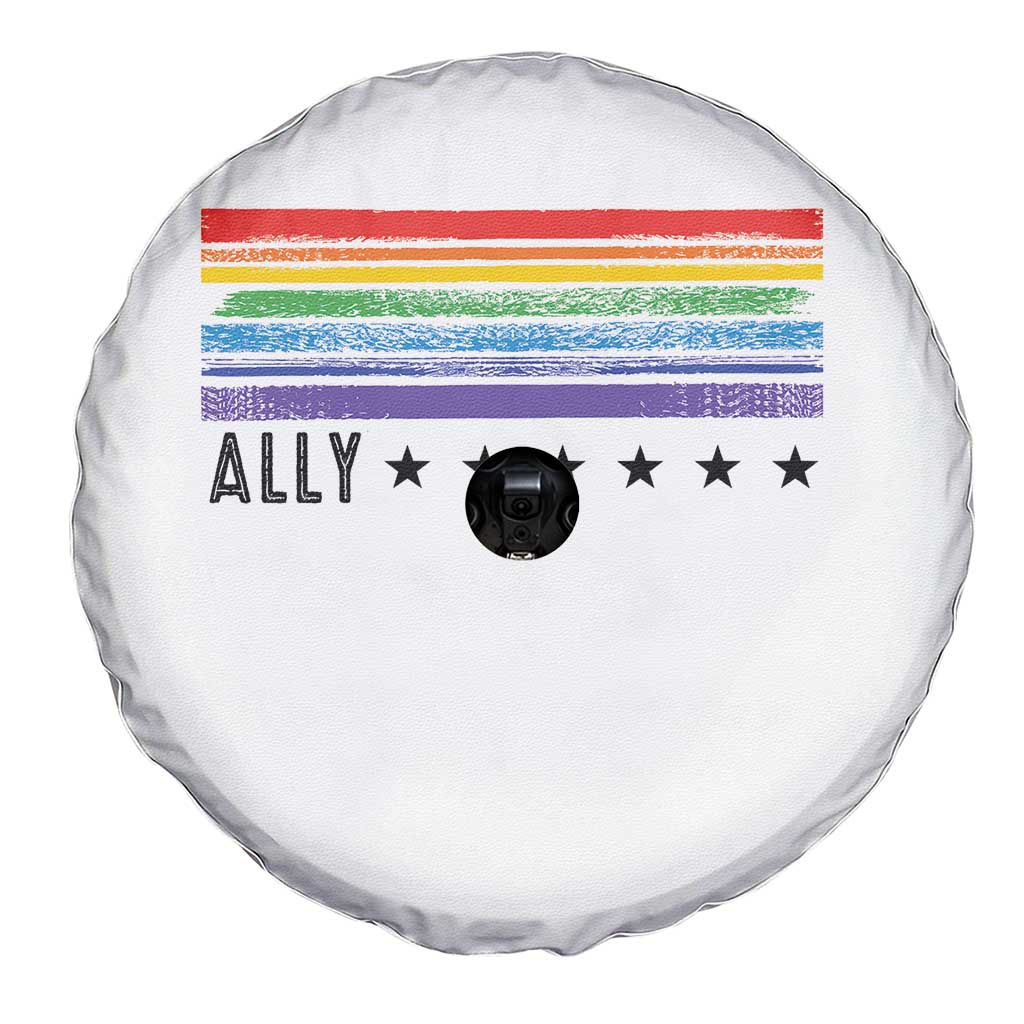 Retro Rainbow Ally Distressed Stripes Graphic Spare Tire Cover LGBTQ Support Pride Month