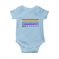 Retro Rainbow Ally Distressed Stripes Graphic Baby Onesie LGBTQ Support Pride Month