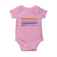 Retro Rainbow Ally Distressed Stripes Graphic Baby Onesie LGBTQ Support Pride Month