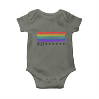 Retro Rainbow Ally Distressed Stripes Graphic Baby Onesie LGBTQ Support Pride Month