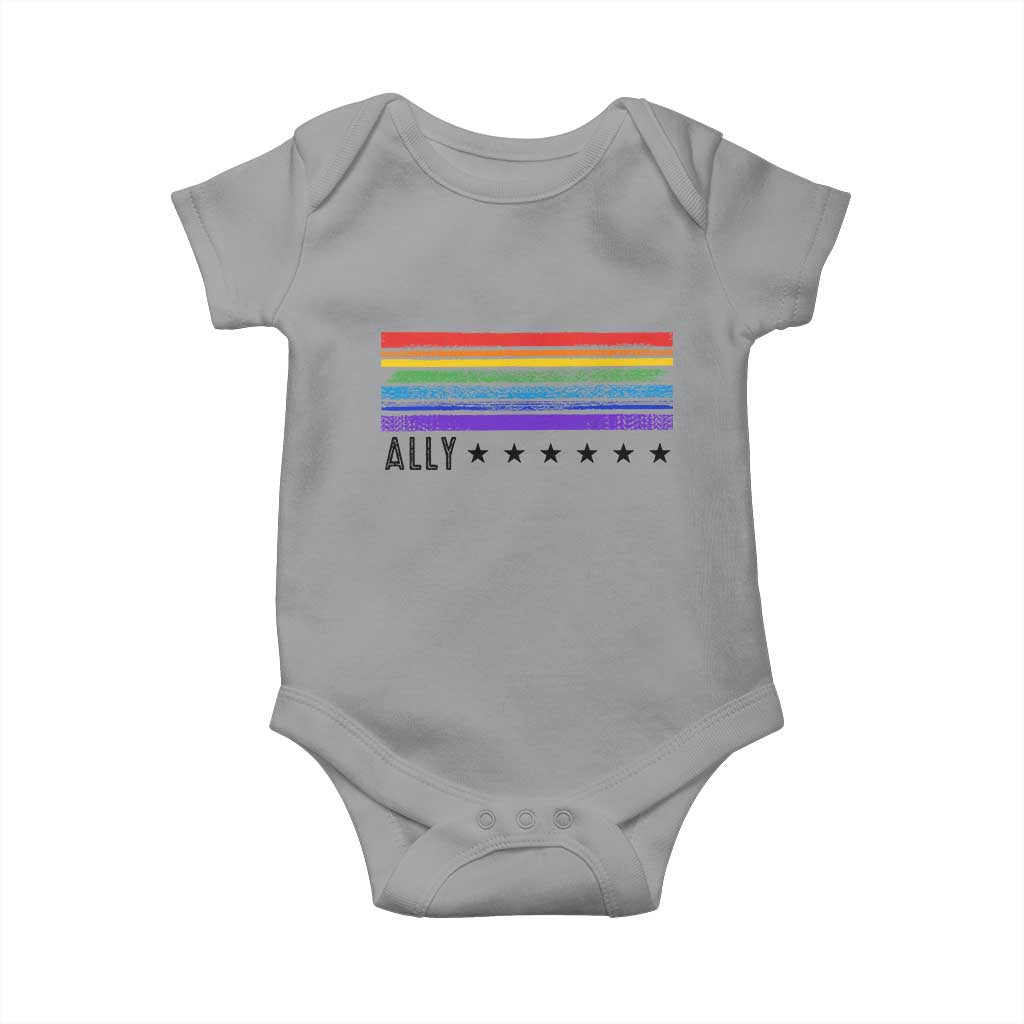 Retro Rainbow Ally Distressed Stripes Graphic Baby Onesie LGBTQ Support Pride Month
